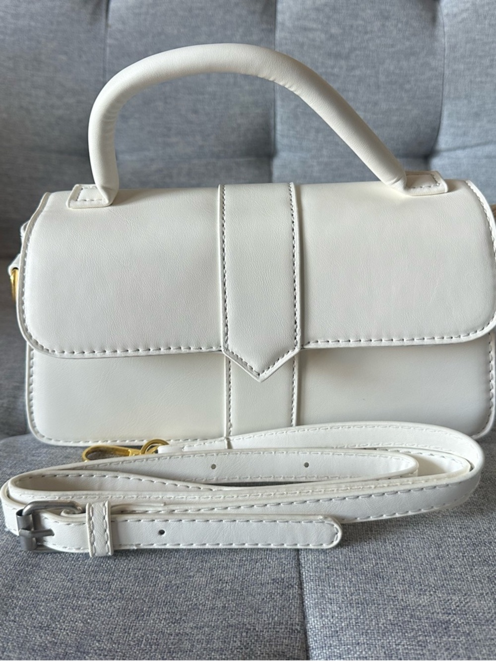White Structured Top-Handle Crossbody Bag